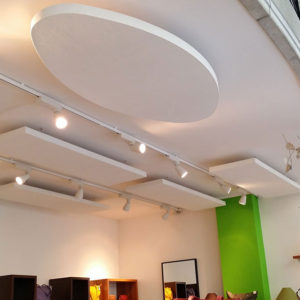 Sticking ABSOPANEL sound absorbing panels directly to the ceiling